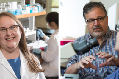 Photos of Jessica Kissinger and Dennis Kyle in their labs.