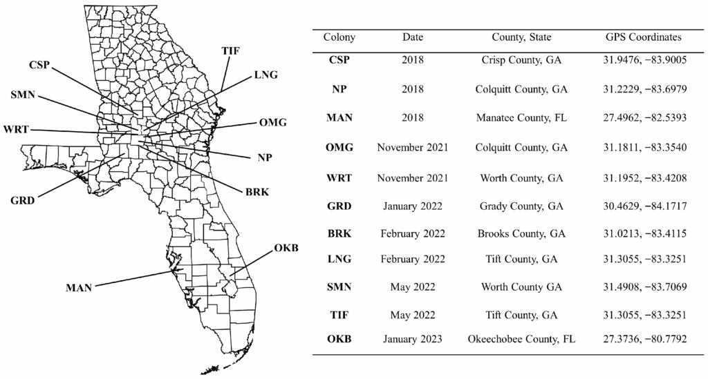 Collection sites, dates, and coordinates for all diamondback moth populations in this study.